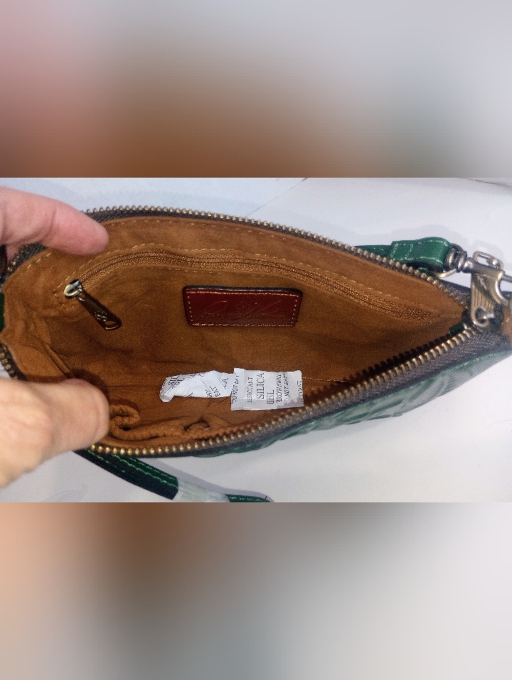 NWT Patricia Nash Rose Tooled Leather Laurina Crossbody Bag, Soft Green - Picture 9 of 12
